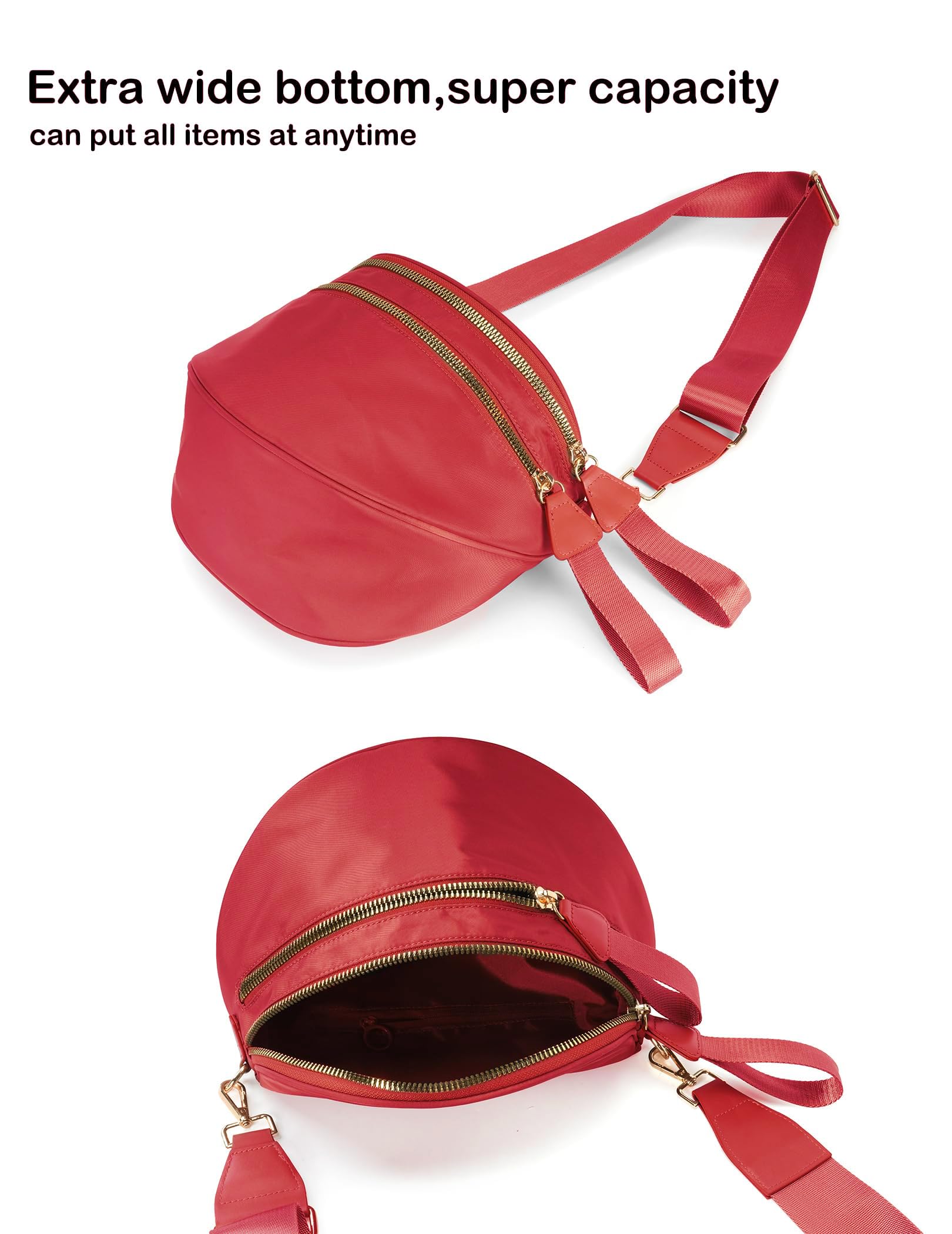 Spacious Nylon Crossbody Bag Bum Bag Handbags Wallets Purses Trendy Shoulder Bag for Women (red)