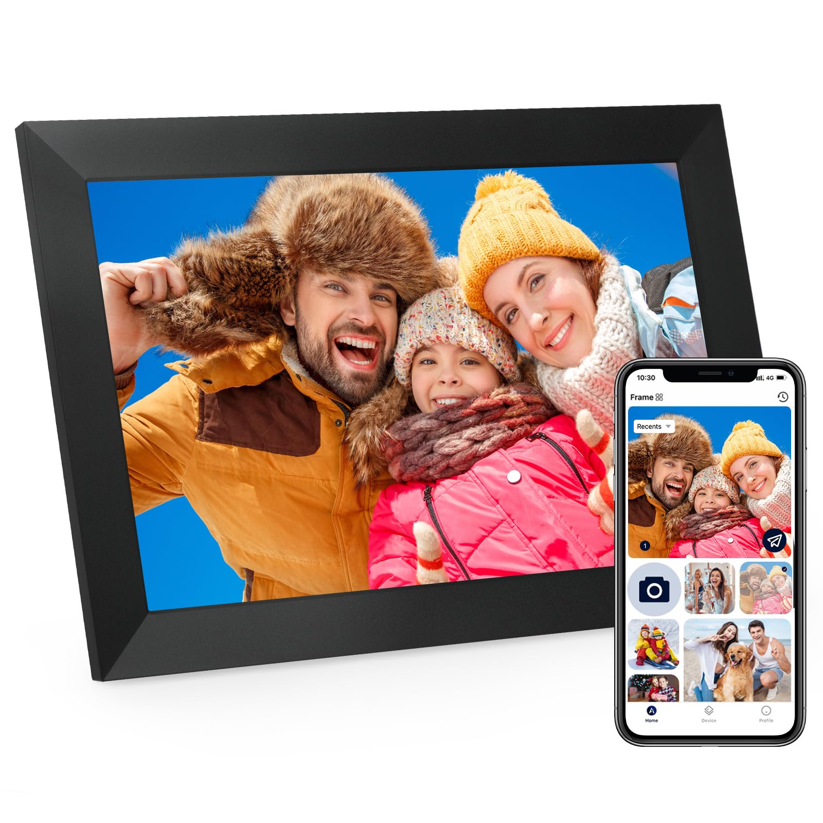 Anna Bella Digital Picture Frame 10.1 Inch IPS HD Touch Screen WiFi Smart Digital Photo Frame with 32GB Storage, Auto-Rotate, Easy Setup to Share Photos or Videos Remotely via AiMOR APP Black
