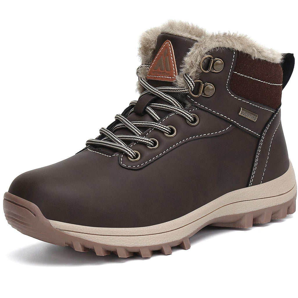 Mishansha Boy's Girl's Winter Snow Boots Waterproof Kids Hiking Boots Cold Weather Outdoor Fur Lined Warm Walking Boot Shoes Dark Brown 7.5 Toddler