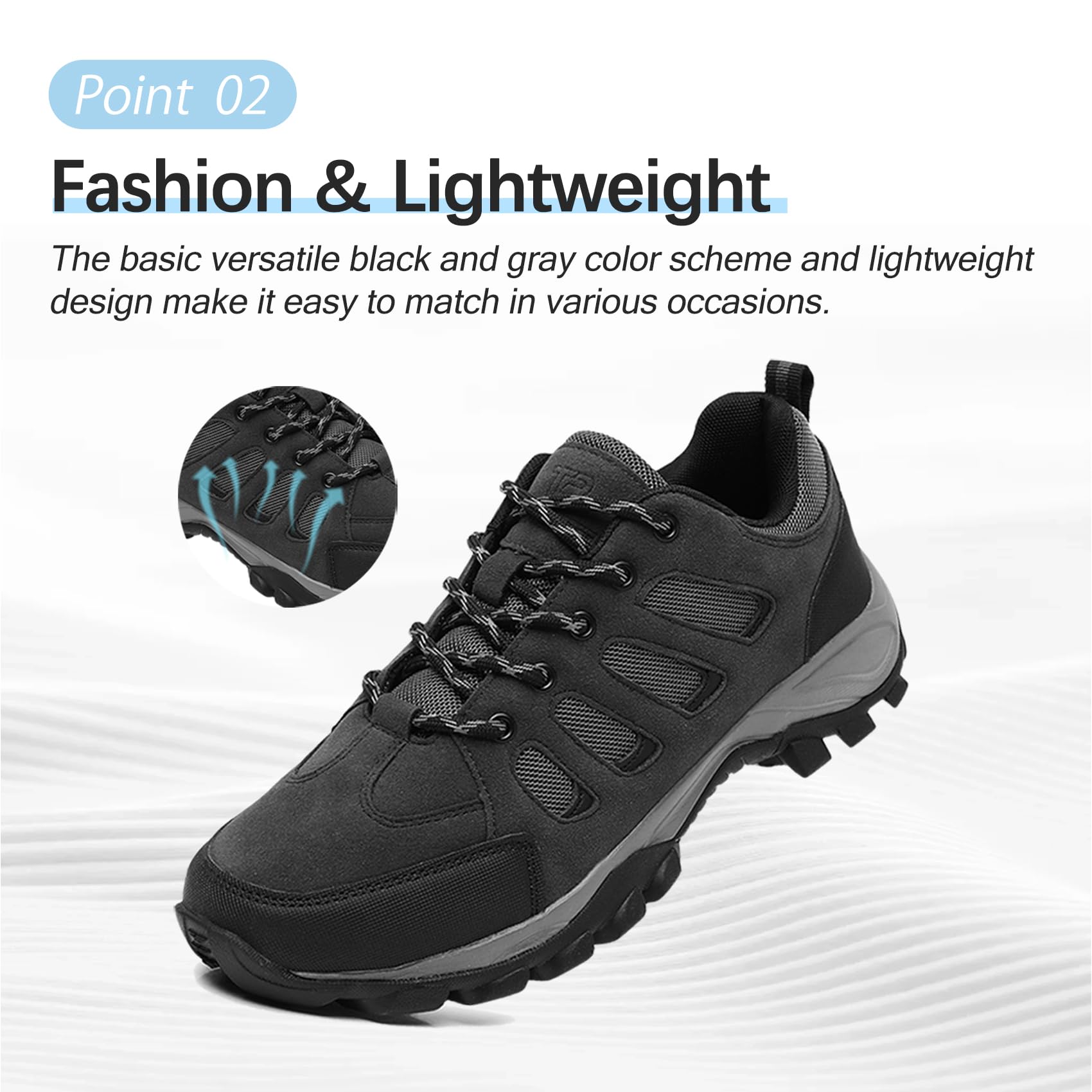 TRAILBLITZ Men's Hiking Shoes Fashion Walking Sneakers Outdoor Workout Footwear Non Slip Comfortable Lightweight Breathable Trekking Backpacking Trail Running(8.5 Men，BlackGray)