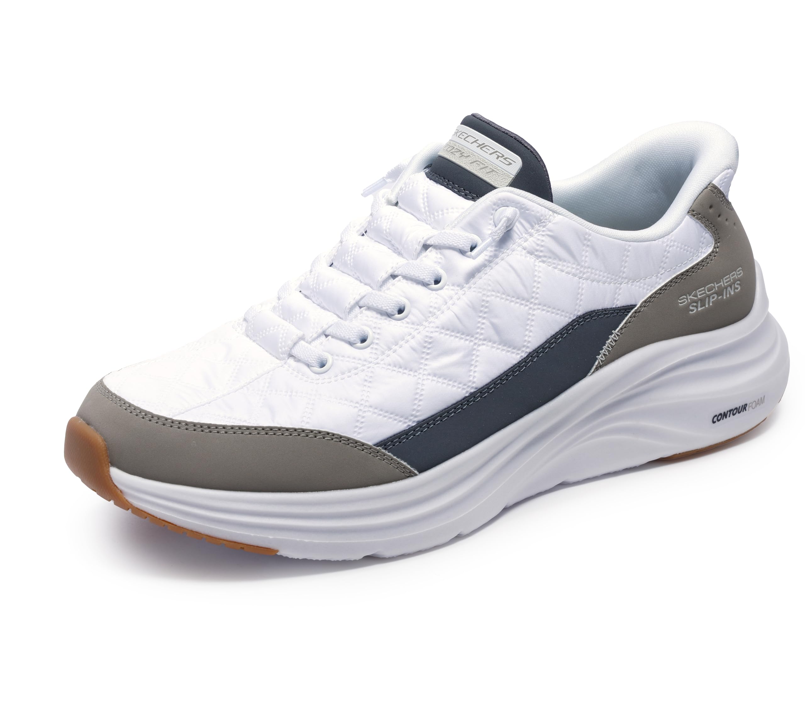 Skechers Men's Contour Foam Cozy Fit Hands Free Slip-in Sneaker,White/Taupe,7.5 Wide