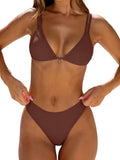ANRABESS Bikini Swimsuit Sets for Women, Double Shoulder Straps Top Triangle, Floral Two Piece Bathing Suit, Beach Swimwear Brown L