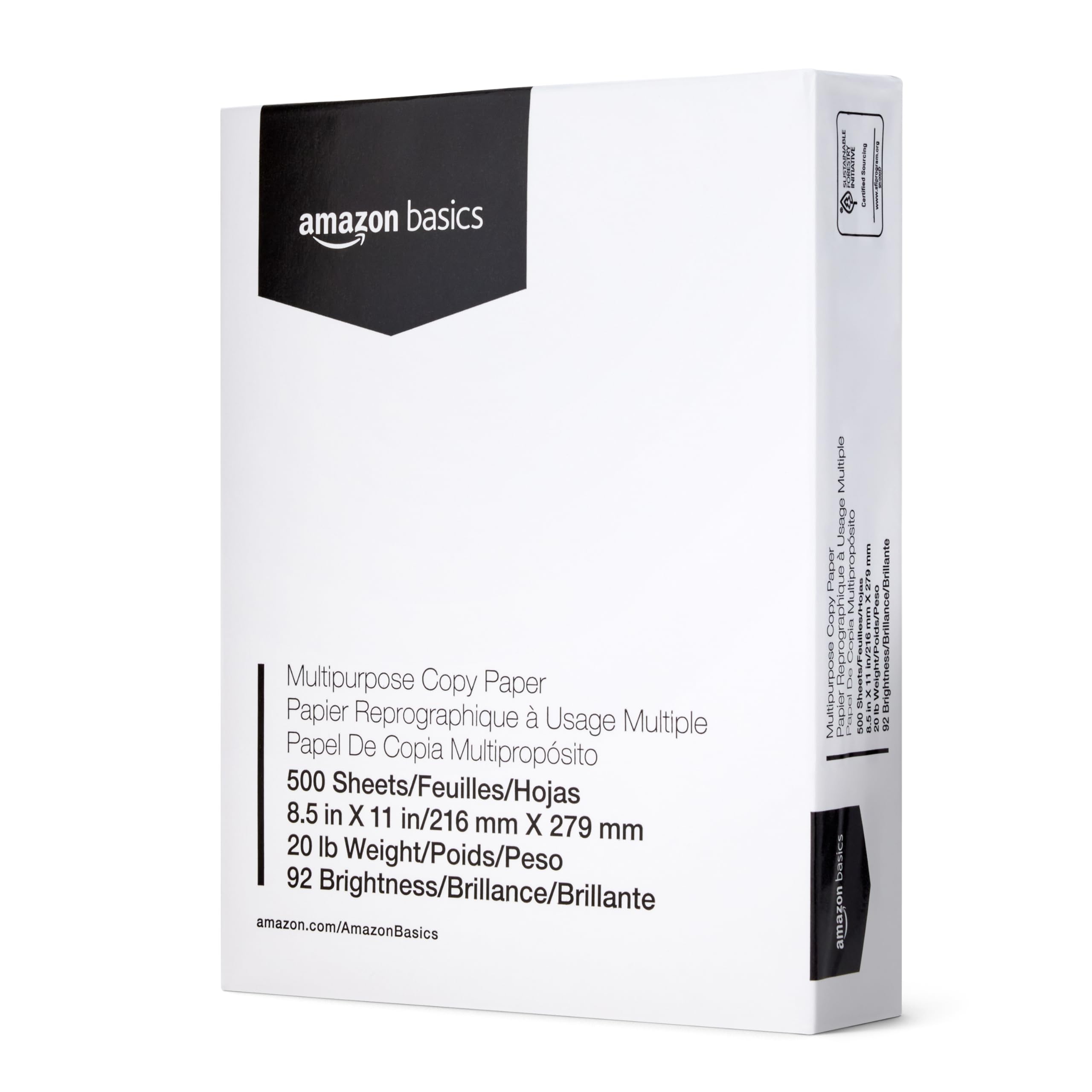 Amazon Basics Multipurpose Copy Printer Paper, 20 lb, 8.5 x 11 Inches, 8 Reams (4,000 Sheets), 92 Bright White, Great for Crisp Ink Printing