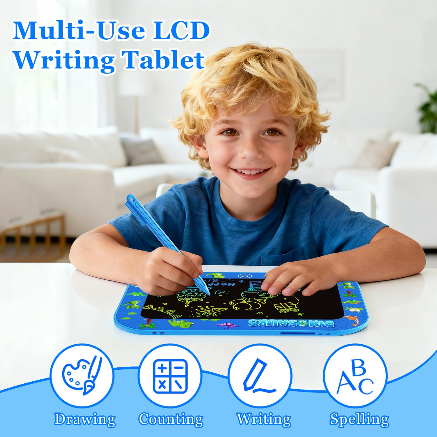 2Pack LCD Writing Tablet for Kids,10Inch Colorful Reusable Electronic Toddler Doodle Board Drawing Tablet Pads,Educational Learning Toys Gifts for 3 4 5 6 7 8 Year Old Boys (Light&DarkBlue-10IN)