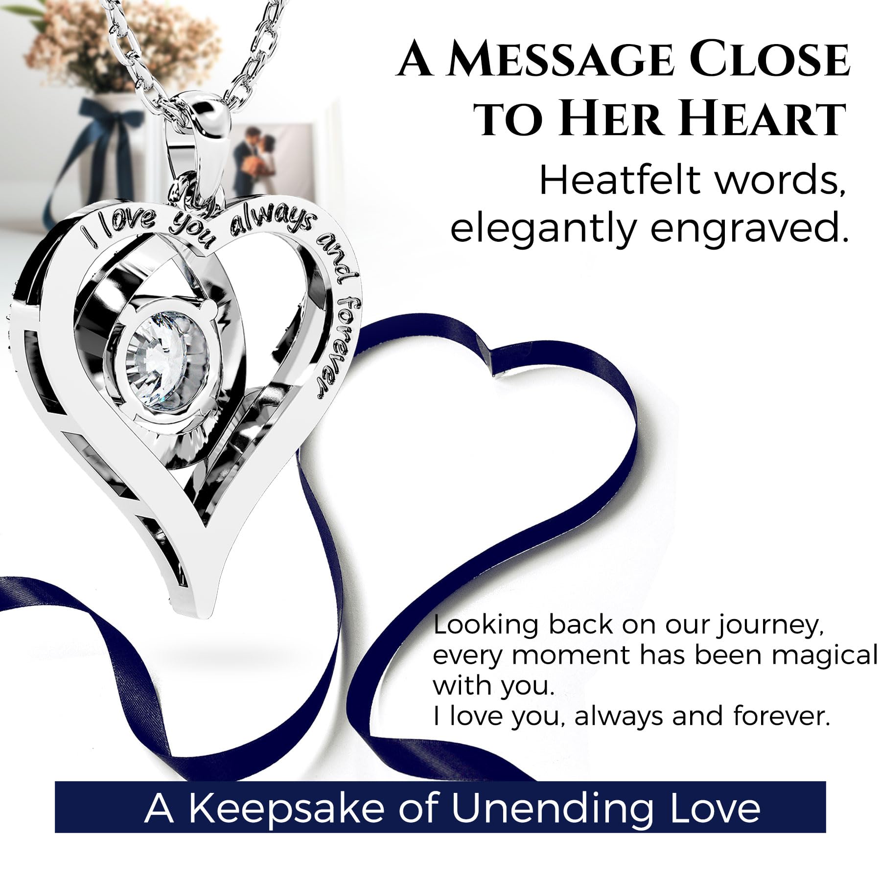Heart Pendant Necklace for Her Moissanite Lab-Created Gem Jewelry for Women I Love You S925 Sterling Silver Gifts to Wife Girlfriend Mom Daughter Anniversary Birthday Christmas Valentines Day Classic