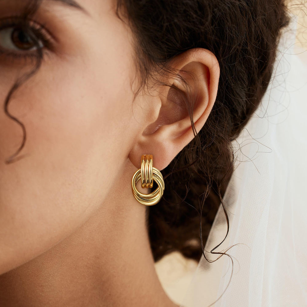 SHERLOVE Trendy Gold Plated Knot Earrings for Women Chunky Statement Drop Dangle Earrings Lightweight Hypoallergenic Fashion Accessories Gifts for Womens Gold Jewelry
