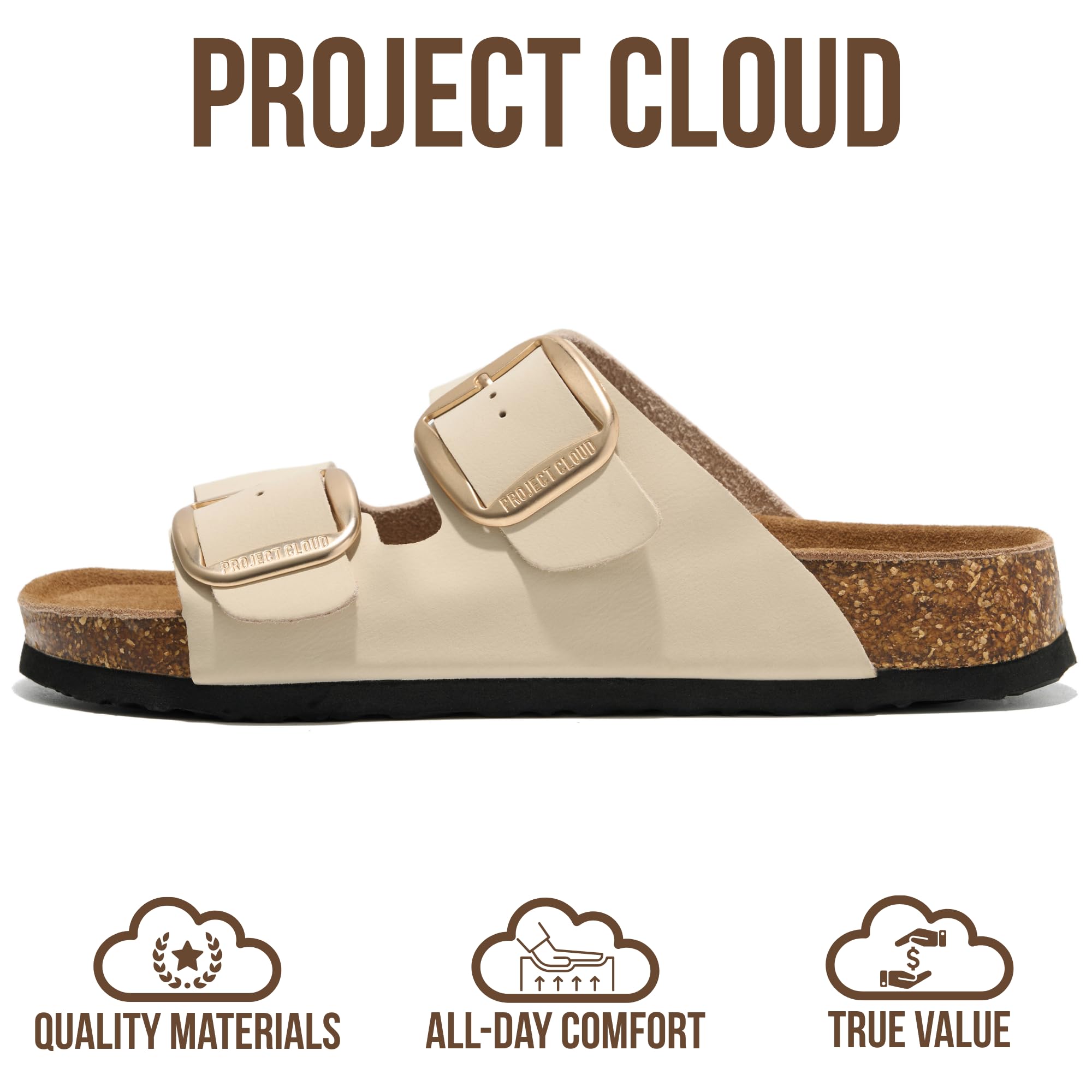 Project Cloud Genuine Leather Flat Sandals for Women 2026 Comfortable Beach Essentials Womens Sandals Memory Foam Vacation Essentials Slides for Women Footwear (Santorini, CREVLEA,10M)
