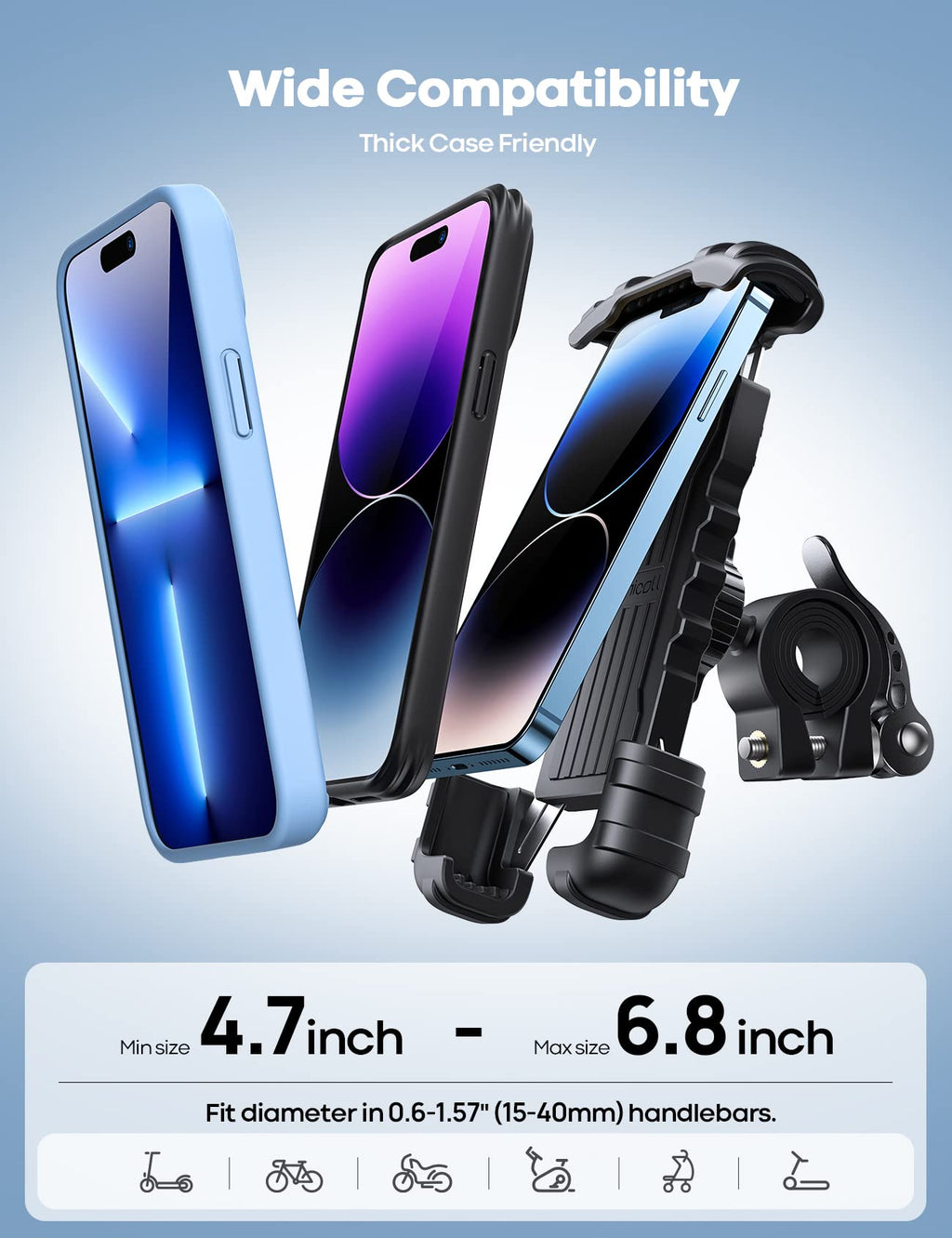 Lamicall Bike Phone Holder, Motorcycle Mount - Motorcycle Phone Holder, Handlebar Cell Phone Clamp, Scooter Phone Clip for iPhone Air 17 Pro Max, 16 15 Pro Max Plus, S20, More 4.7 to 6.8" Smartphones