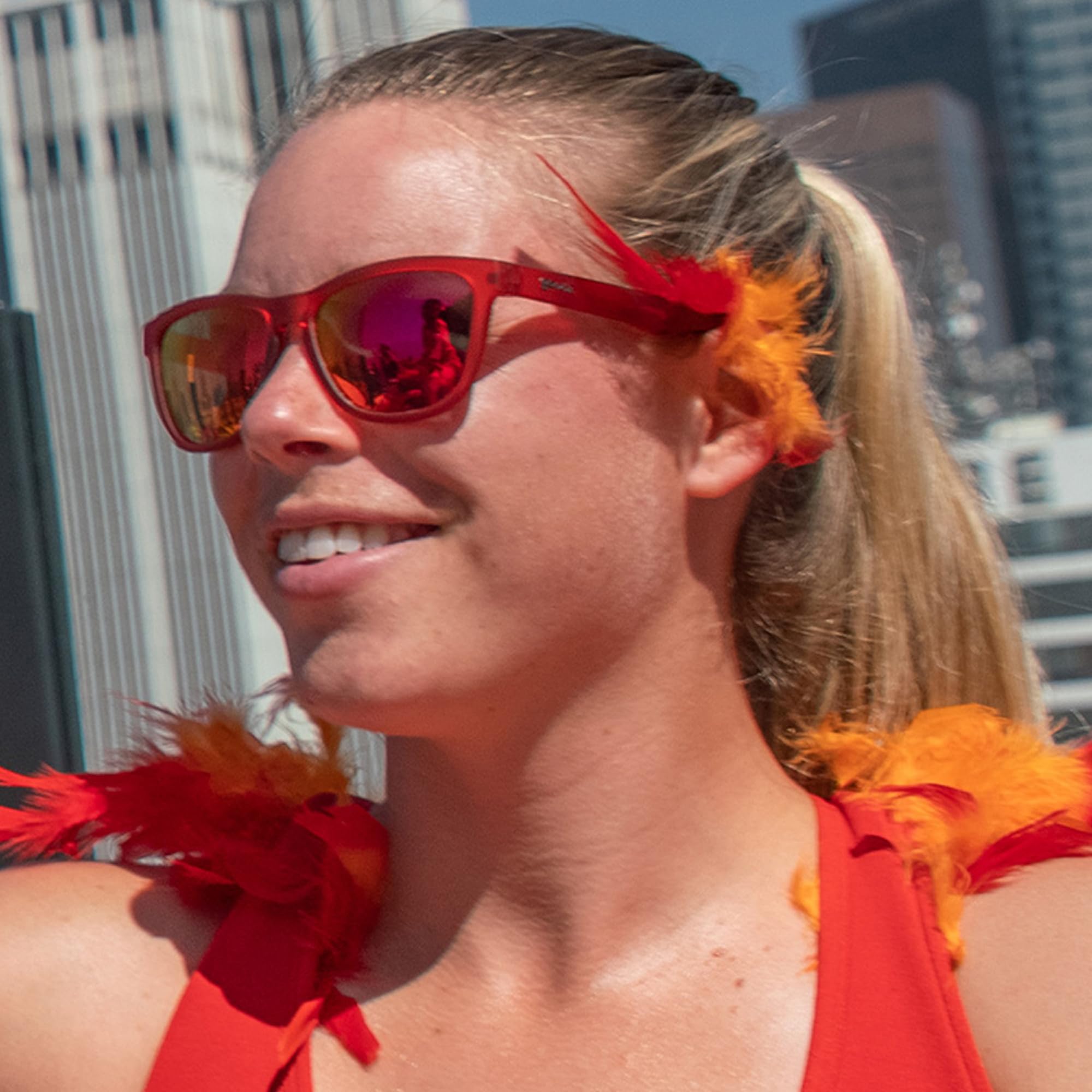 goodr Phoenix At A Bloody Mary Bar Polarized Sunglasses , Medium Sized (OG), Dark Red Translucent Frames with Rose Mirrored Reflective Lenses, UV400 Protection, No Slip, No Bounce