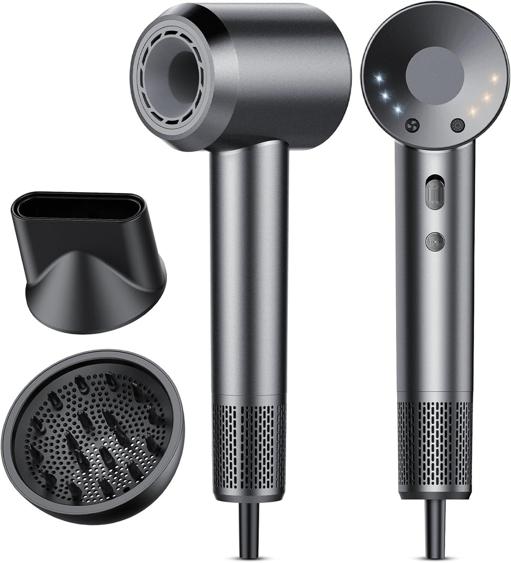 aowoka Hair Dryer, 160000 RPM Professional High Speed Ionic Blow Dryer 500 Million Negative Ions & Heat-Control & Low Noise Hairdryer for Faster Drying, No Heat Damage, Travel with Diffuser（Grey）