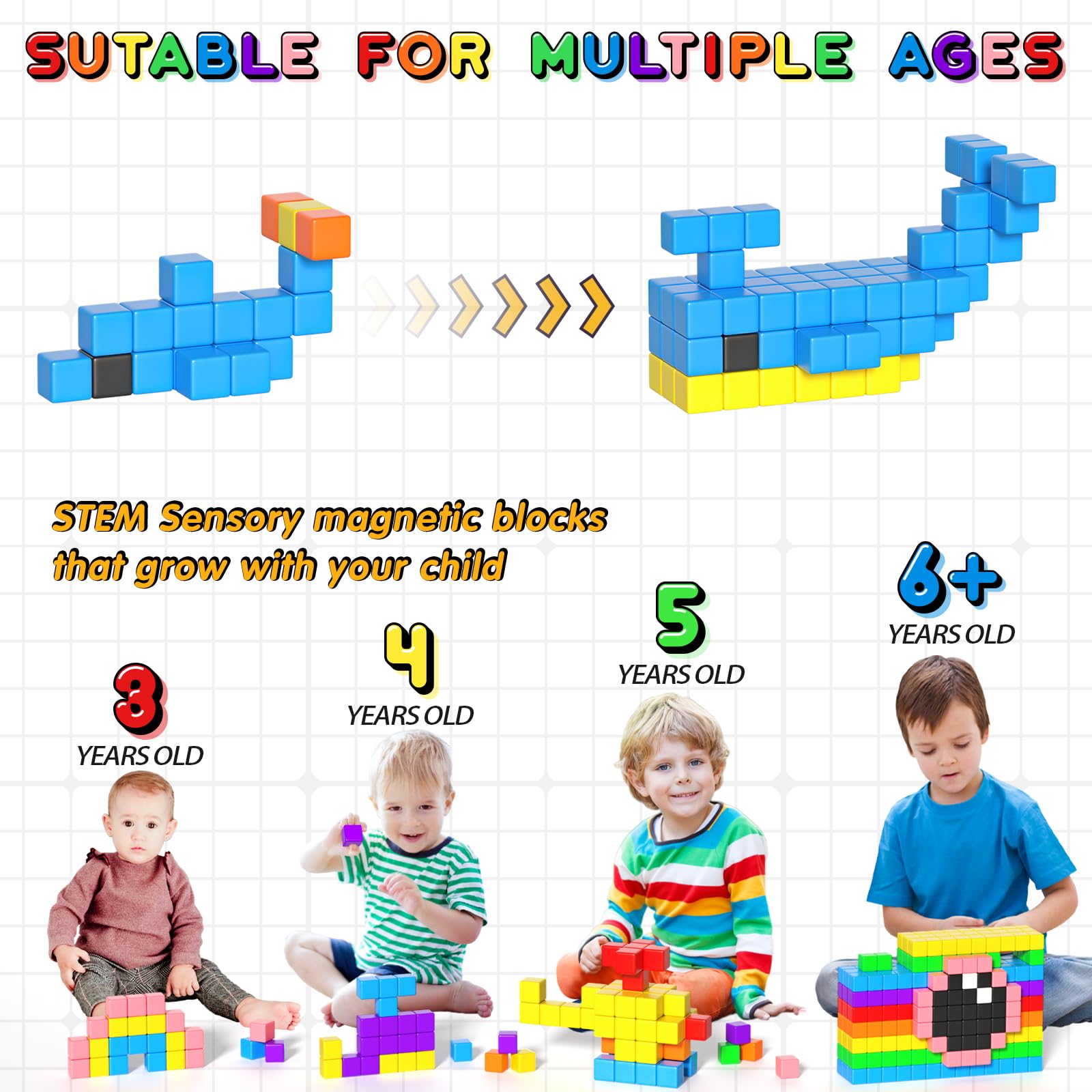 Apluses 54 PCS Magnetic Blocks, Magnetic Building Blocks for Toddlers 3+, Montessori Toys, Magnet Cubes, Preschool STEM Educational Sensory Magnet Toys for Kids Ages 3-5 Year Old Boys and Girls