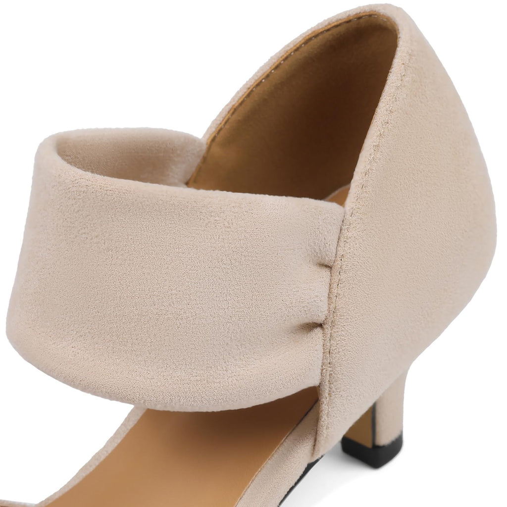 COMFITORIA Womens Low Kitten Heels Closed Pointed Toe Slip on Pumps Ankle Strap Heels Sexy Elegant Bridal Party Dressy Shoes, Apricot, Size 6