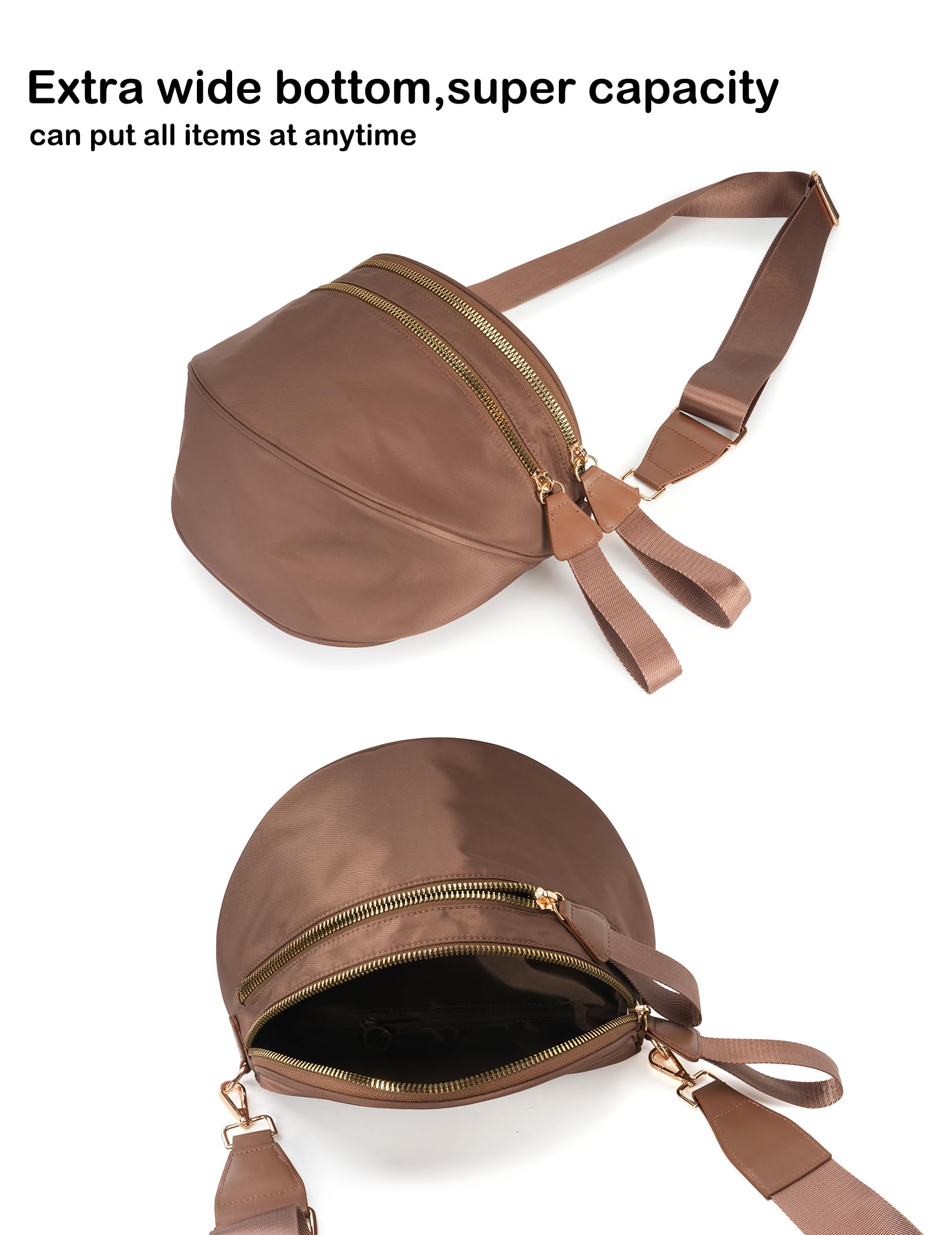 Spacious Nylon Crossbody Bag Bum Bag Handbags Wallets Purses Trendy Shoulder Bag for Women (brown)
