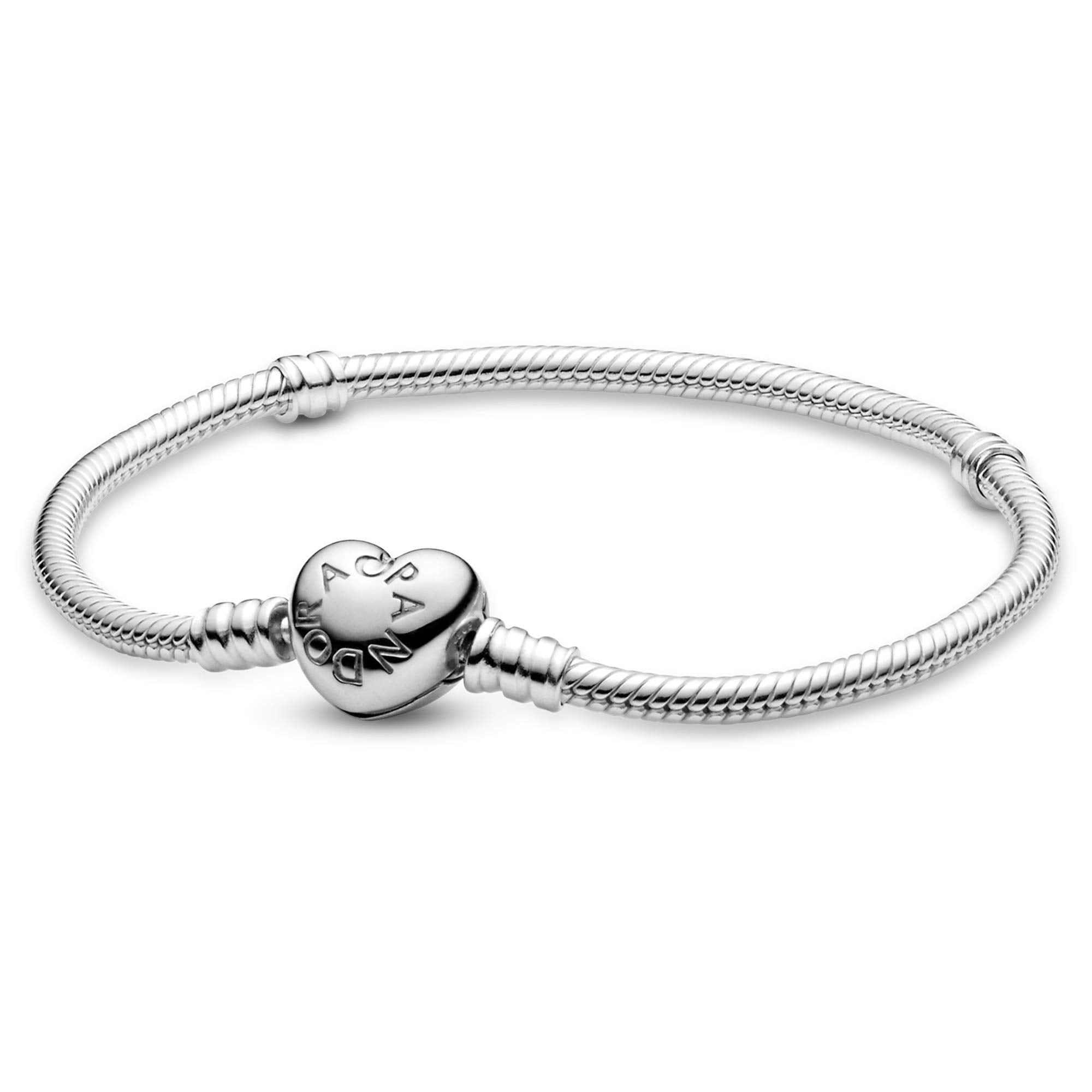 Pandora Jewelry Moments Heart Clasp Snake Chain Charm Sterling Silver Bracelet, 8.3"