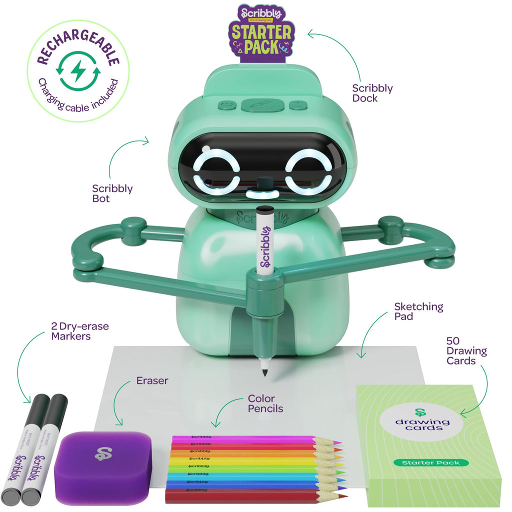 Dan&Darci Scribbly The Drawing Robot for Kids - 3 4 5 6 7 8 Year Old Girl 5 Year Old Boy Birthday Gift - Kids Toys for Ages 5-7 - Learning Toys for Boys - Girls Educational Cool Toy