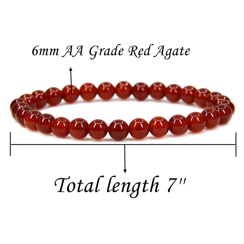 Natural AA Grade Red Agate Gemstone 6mm Round Beads Stretch Bracelet 7" Unisex