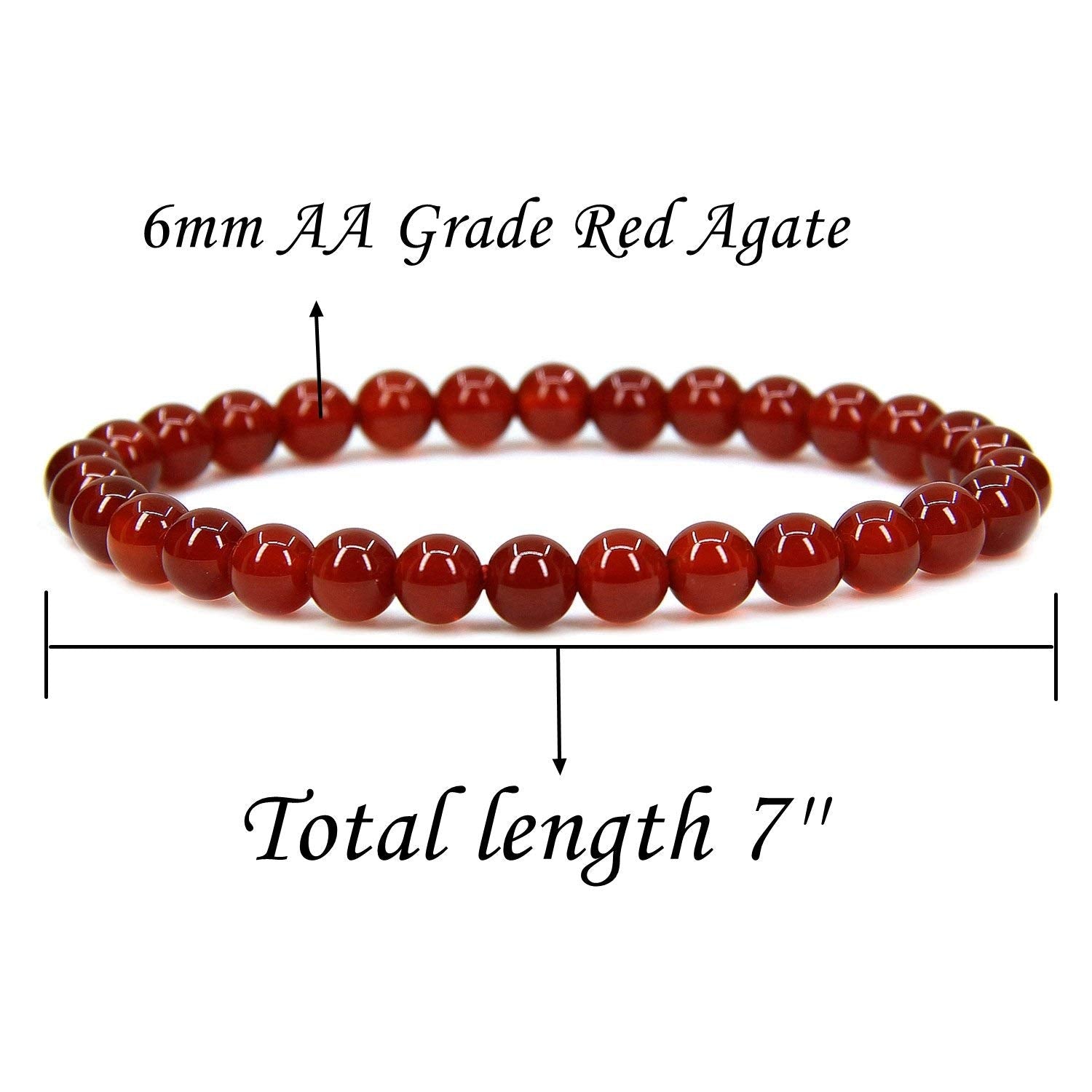 Natural AA Grade Red Agate Gemstone 6mm Round Beads Stretch Bracelet 7" Unisex