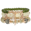 Caiyao 4Pcs Bohemia Multilayer Stackable Beaded Bracelets Set Colorful Crystal Stone Gold Beaded Stretch Bracelets Hawaii Charm Bracelet for Women Men Summer Beach Boho Vacation Jewelry Gifts-Green