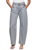 ZPIUO Barrel Jeans for Women - High Waisted Baggy Wide Leg Stretchy Denim Pants with Detachable Belt - Grey Size 8
