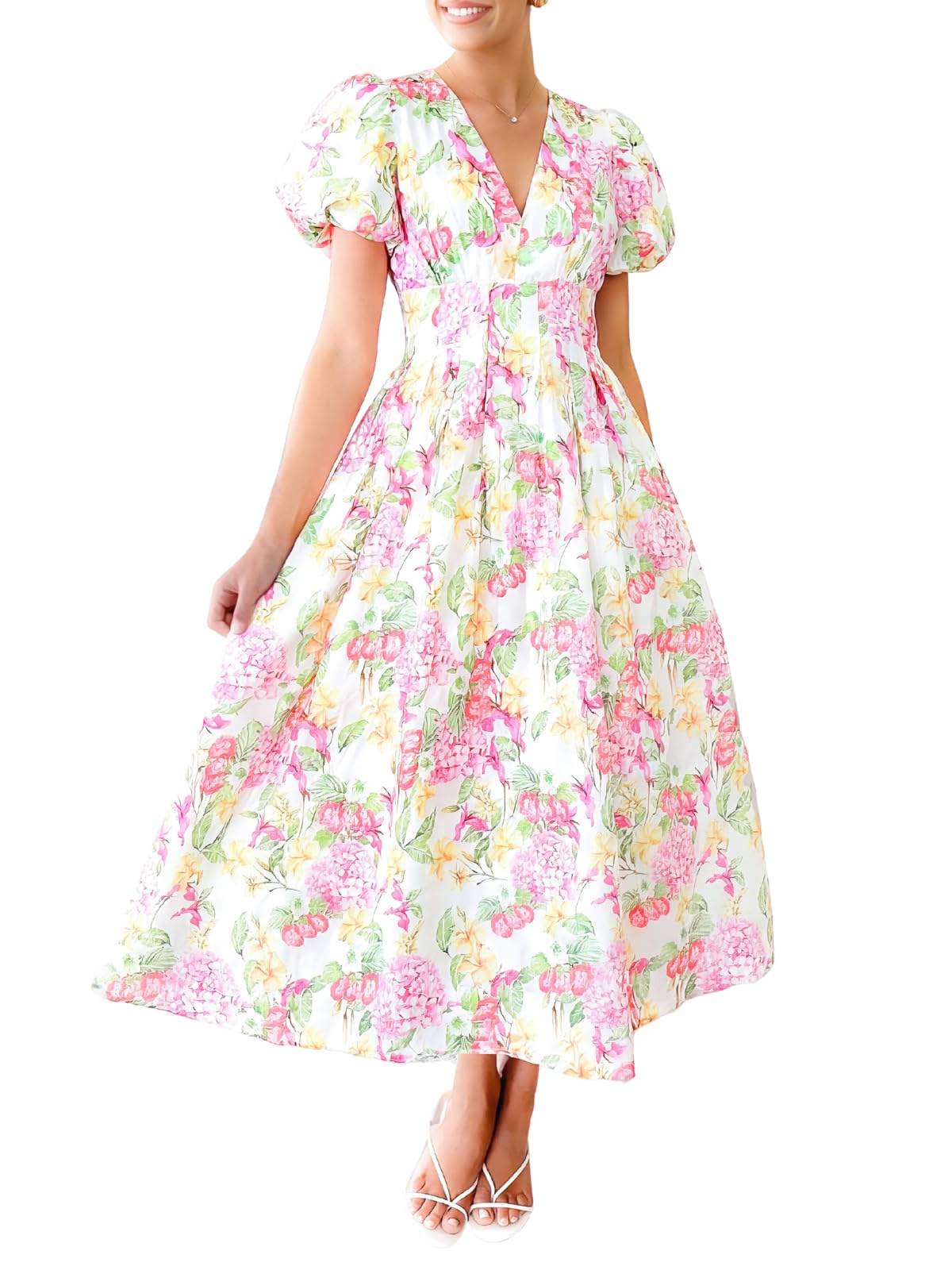 Flessibili Womens Short Sleeve Floral Maxi Dresses 2026 Spring Wedding Guest Party Summer Dress Pink Hydrangea X-Large