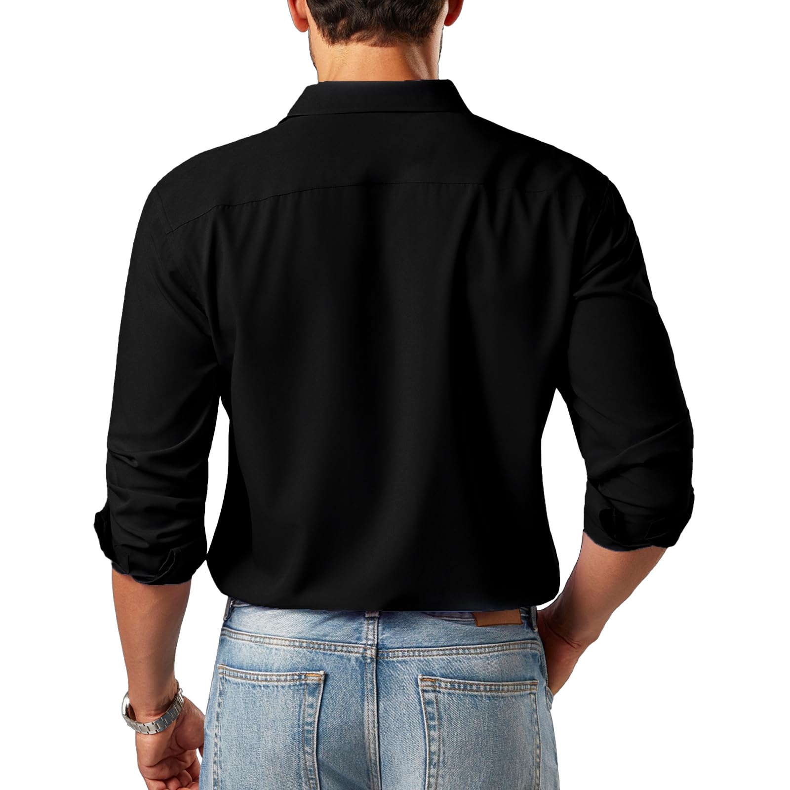 BEFRIED Dress Shirts for Men Big and Tall(Size XL Big-6XL Big Tall) Button Down Long Sleeve Tuxedo Black Shirts Business Casual Collared Shirt