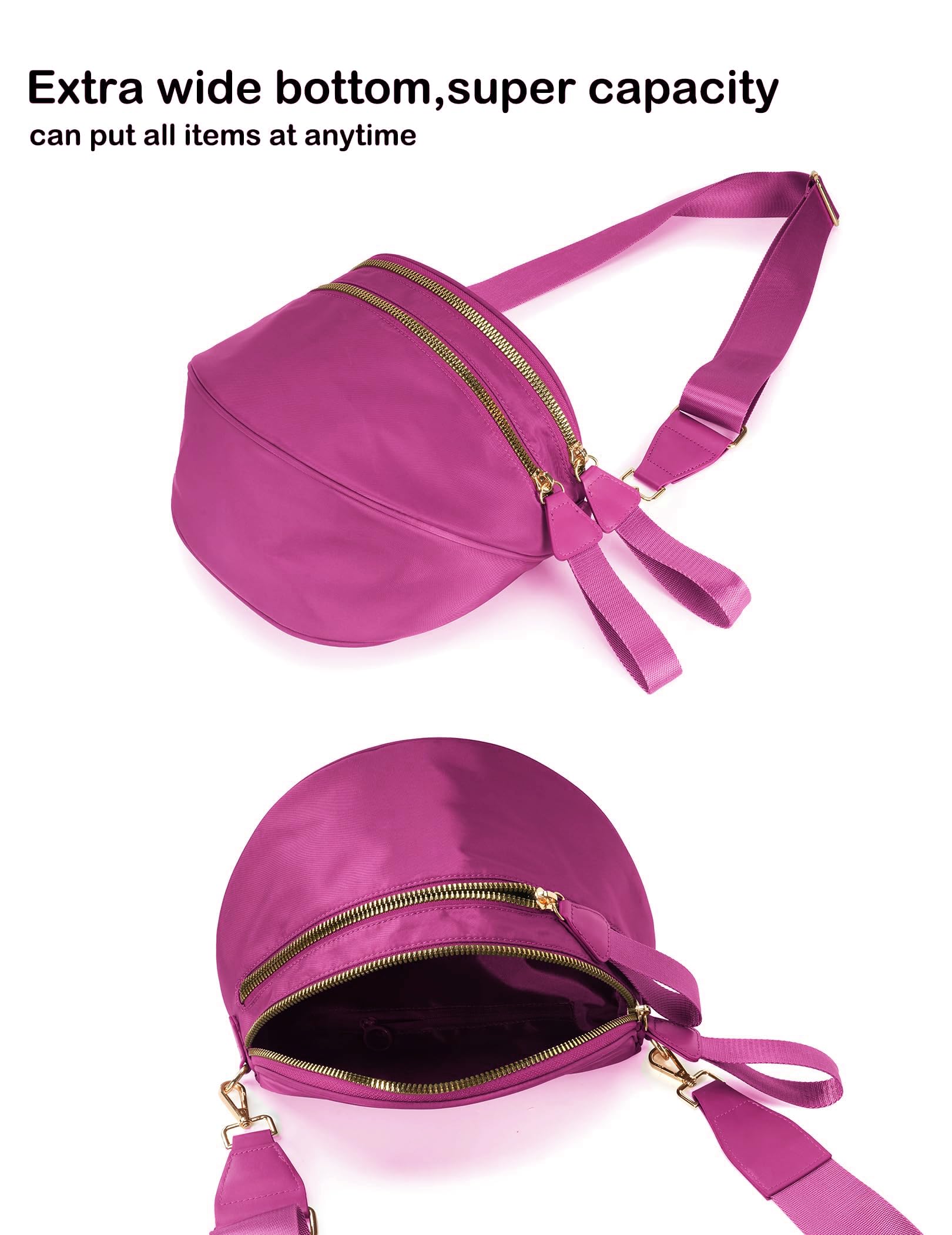 FEIBOON Spacious Nylon Crossbody Bag Bum Bag Handbags Wallets Purses Trendy Shoulder Bag for Women (rose)