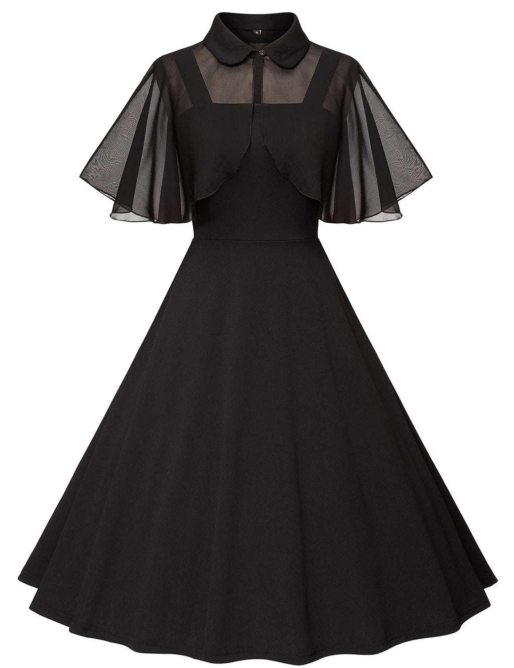 Milreason 1950s Dresses for Women Vintage Goth Swing Cocktail Dress with Pockets and Chiffon Shawl Black