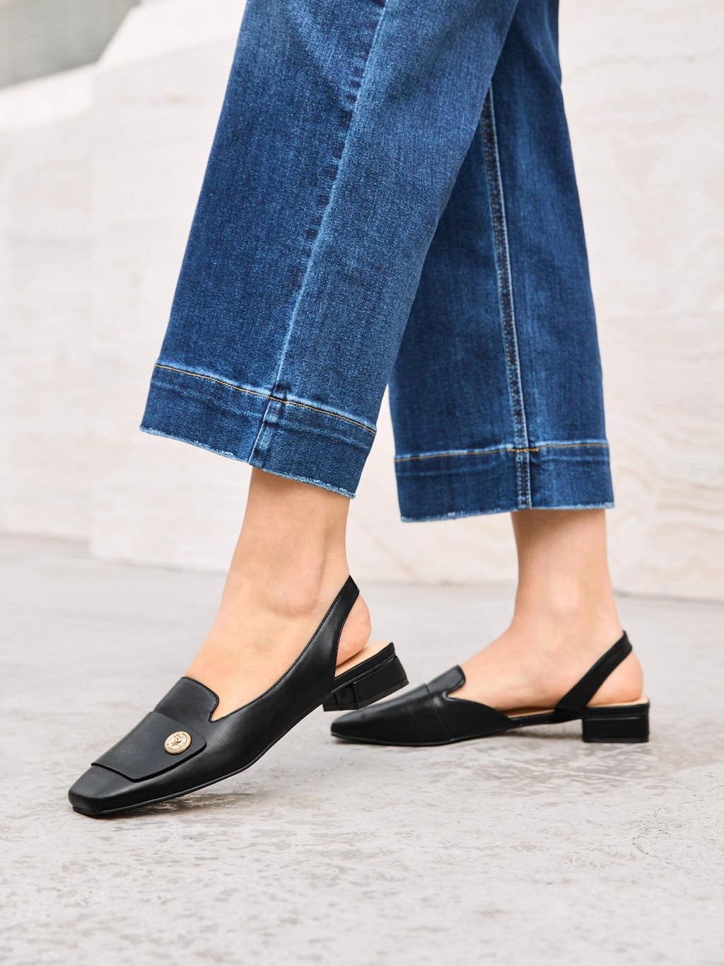 Coutgo Womens Chunky Low Heels Slingback Square Closed Toe D'Orsay Pumps Slip On Work Dress Shoes, Black, Size 6