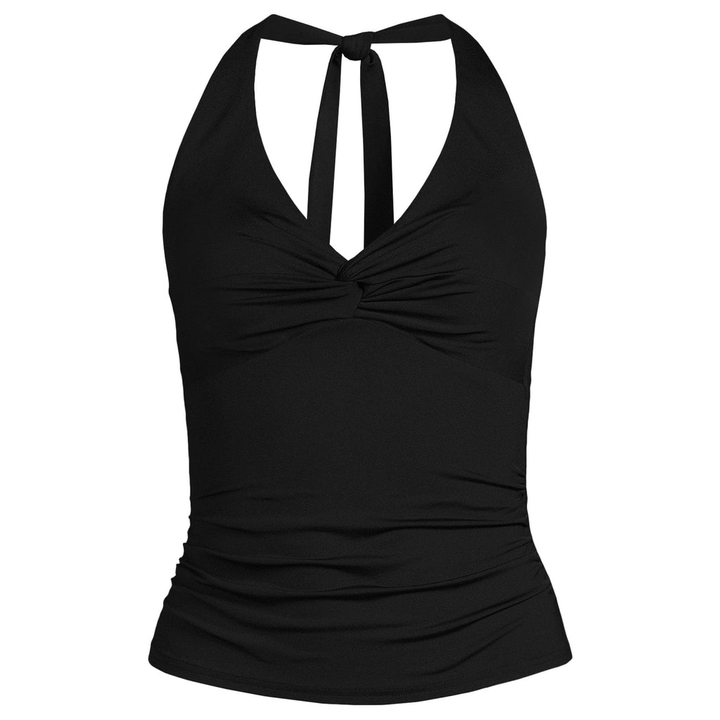 Lands' End Women's Twist Halter Tankini Top 2 Black