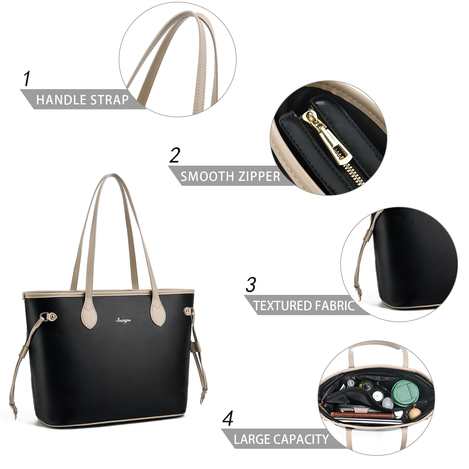 liuzhijiao Tote Bag for Women Top Handle Stachel Purse and Handbags Crossbody Shoulderbag for Office,Shopping,Outings,Black