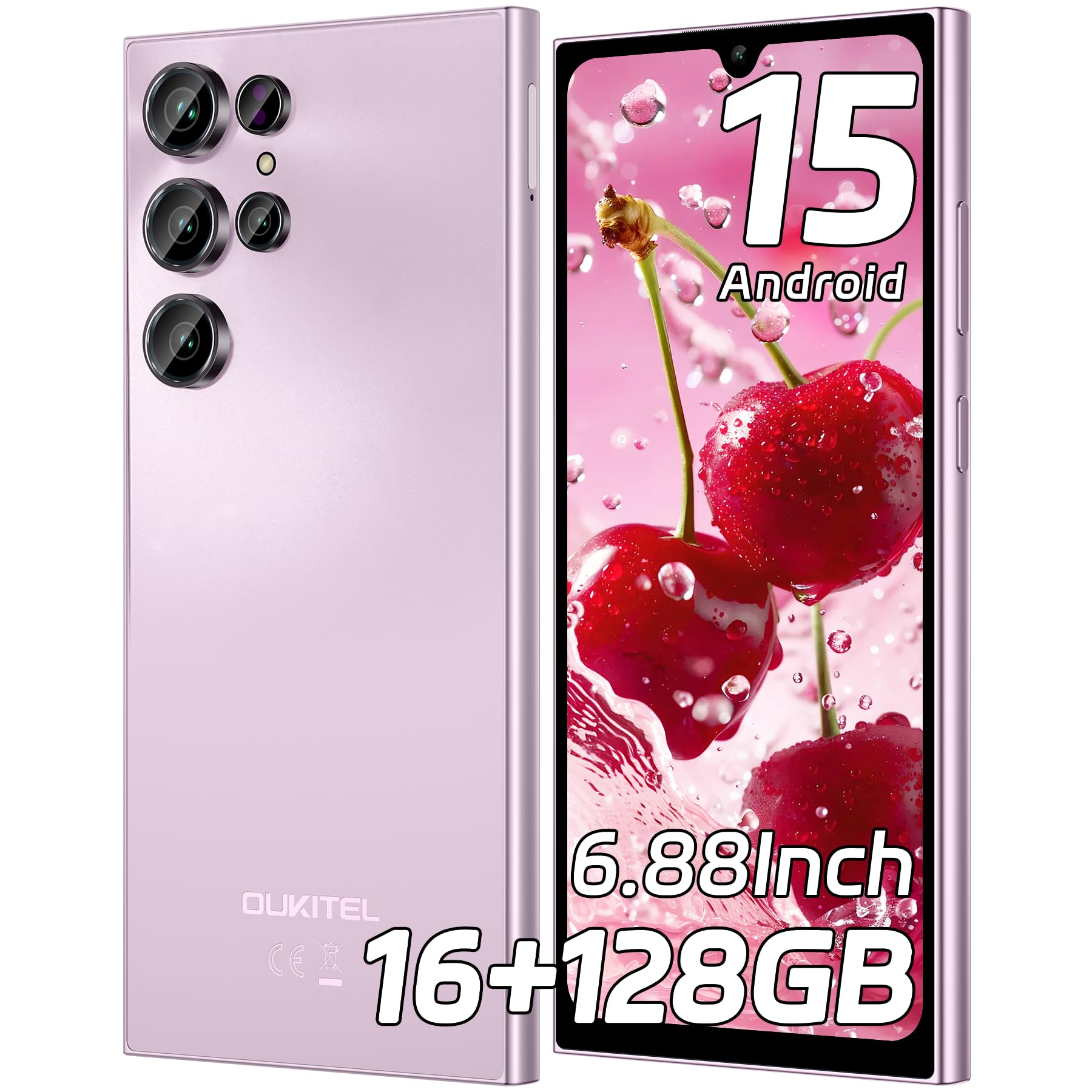 OUKITEL C61 Unlocked Cell Phone 2025- Android 15, 6.88" Display Smartphone, 16GB+128GB/1TB, 5150mAh Battery Phone, 13MP Camera, 4G Dual Sim Mobile Phones, Fingerprint/Face Unlock/GPS/BT5.0, Purple