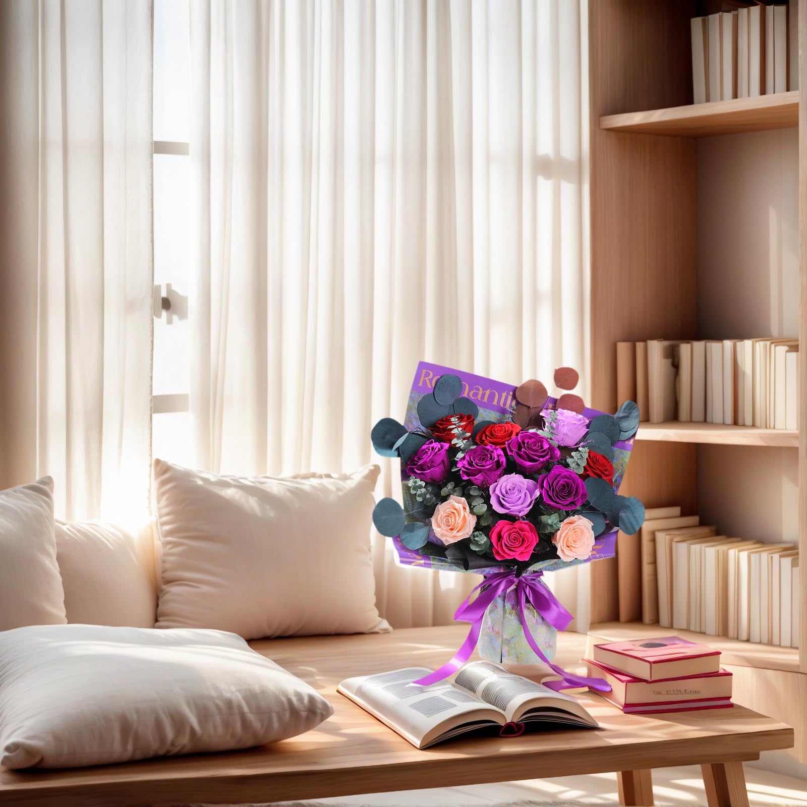 Lovenfold Flowers for Delivery Birthday Flowers Gift for Her,Preserved Flowers Bouquet 12 Roses Mixed Bouquet,Rose Gifts for Women Mom Grandma(Mixed 12 Purple-A Roses)