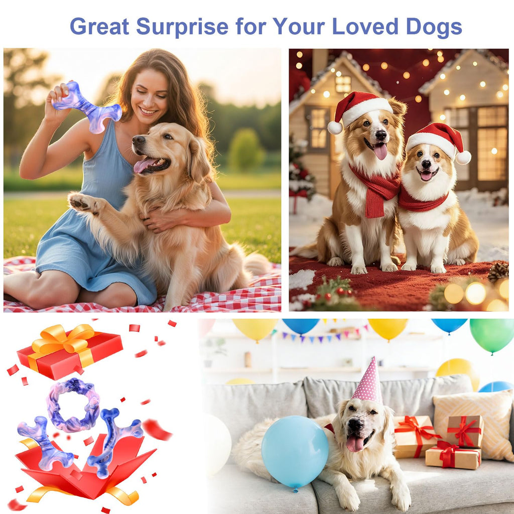Rensh 3-Pack Tough Dog Chew Toys for Aggressive Chewers, Almost Indestructible Dog Toys for Medium Large Breed, Super Chew Toy to Keep Them Busy & Reduce Boredom, Teeth Cleaning Training, Milk Flavor