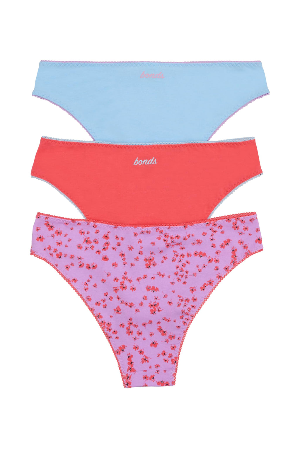 Bonds Women's Picot Trim Icons Skimpy Underwear in Stretchy Cotton Blend For Women, 3-Pack