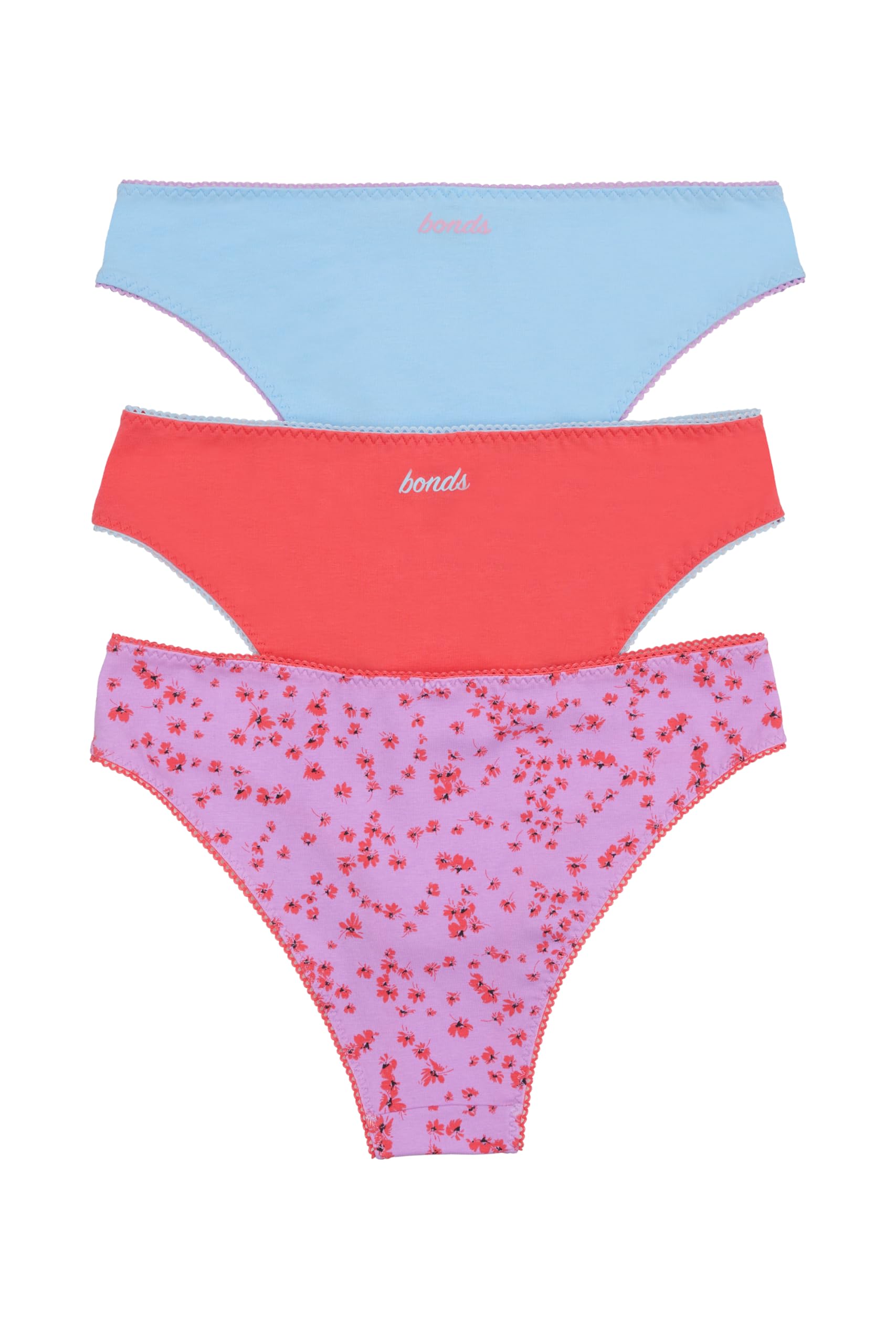 Bonds Women's Picot Trim Icons Skimpy Underwear in Stretchy Cotton Blend For Women, 3-Pack
