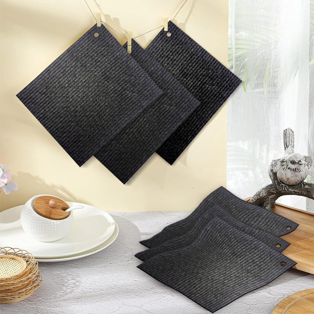 Spunspon 6 - Pack Swedish Kitchen Dish Cloths - Reusable Paper Towels for Counters & Dishes - Eco Friendly Cellulose Sponge Cloth - (Black)