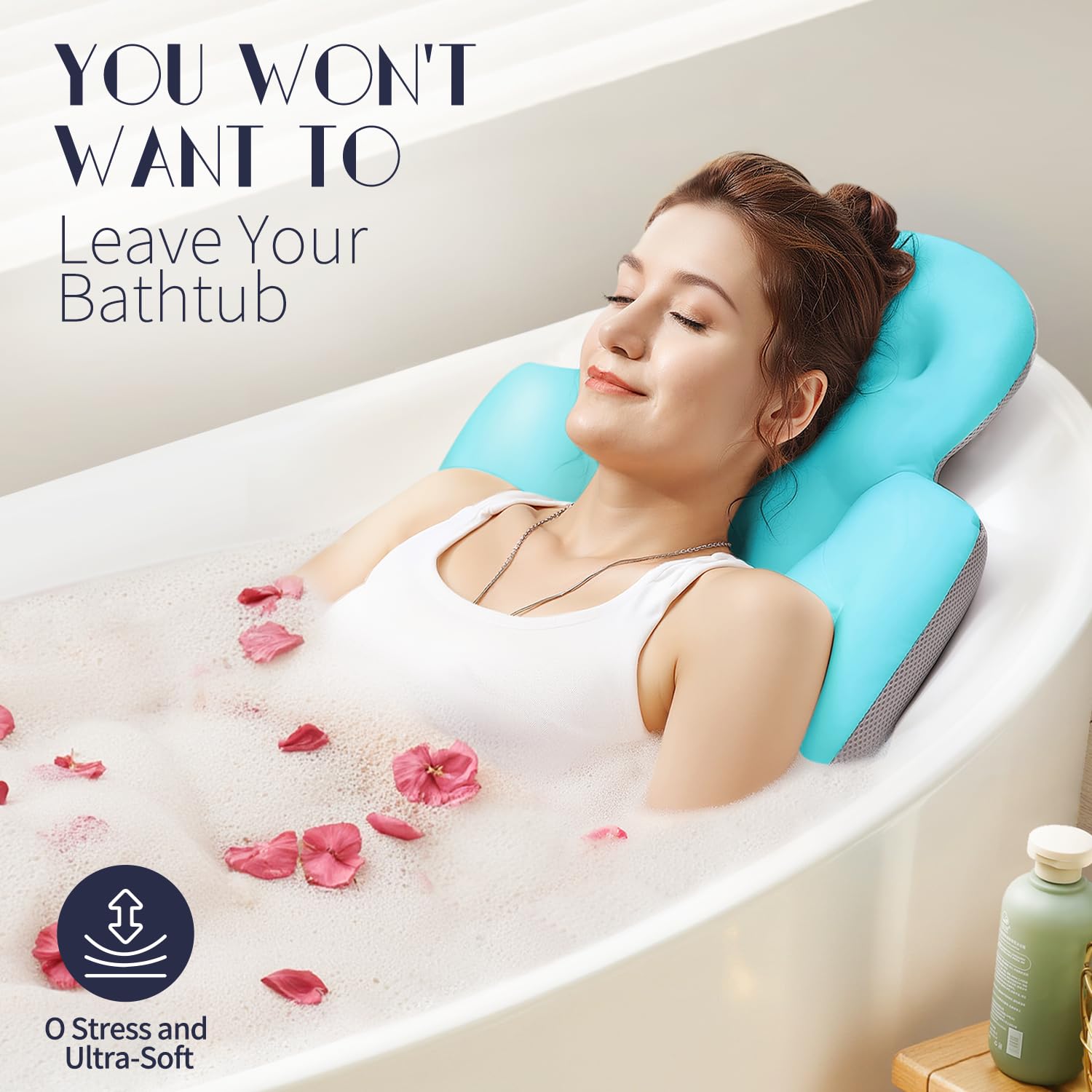 Full Body Bath Pillow for Bathtub, Thick Bathtub Cushion with Laundry Bag, Luxury Tub Pillow for Bath for Headrest Neck and Back Support Ocean Blue 51" x 16"