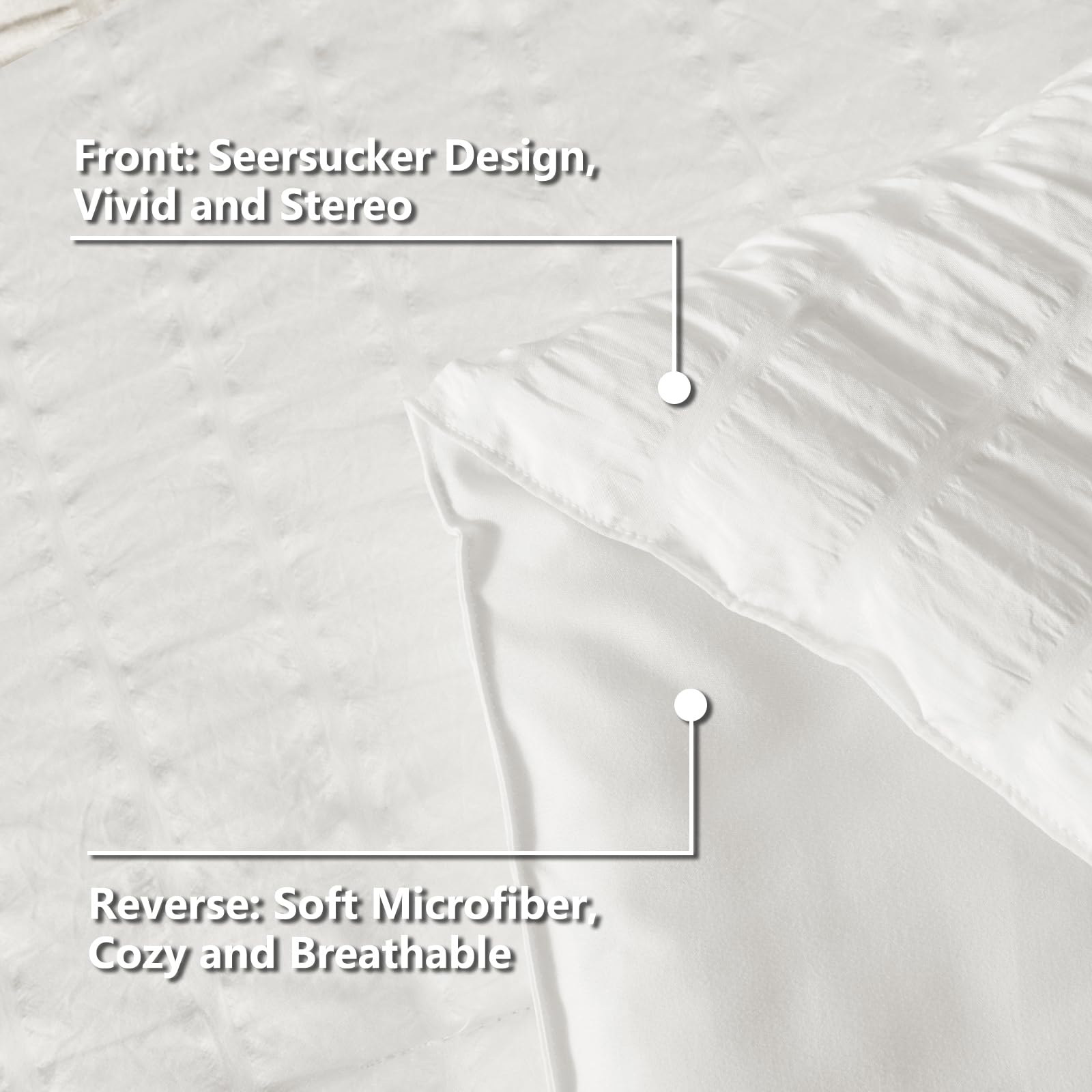 CozyLux Queen Comforter Set White Seersucker 7 Pieces Bed in a Bag Queen Comforter Set with Sheets, Luxury Soft Bedding Set with Down Alternative Comforter, Sheets, Pillowcases & Shams for All Seasons