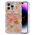 EYZUTAK Case for iPhone 15 Pro Max, Colorful Retro Oil Painting Printed Flower Laser Glossy Pattern Cute Curly Wave Edge Exquisite Phone Cover Stylish Durable TPU Protective Case for Girls Women-Green