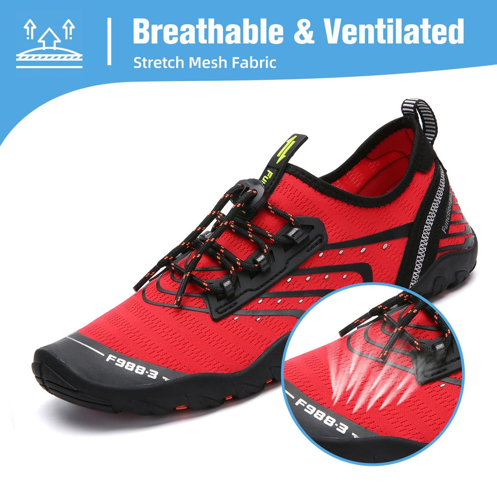 Mishansha Water Shoes for Women Men, Quick-Dry Barefoot Swim Shoes with Drainage Holes, Lightweight Aqua Shoe for Beach Pool River Boating Yoga Walking 12.5 Women/11 Men Red