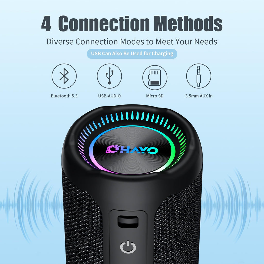Bluetooth Speakers Wireless Loud Stereo Sound IPX7 Waterproof Outdoor Portable 25W Super Bass Speaker for Home Party Beach with 24H Playtime Colorful Lights BT5.3 TWS Pairing Birthday Gift Black