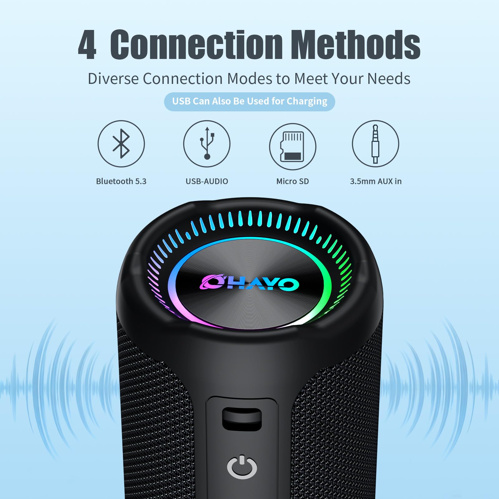 Bluetooth Speakers Wireless Loud Stereo Sound IPX7 Waterproof Outdoor Portable 25W Super Bass Speaker for Home Party Beach with 24H Playtime Colorful Lights BT5.3 TWS Pairing Birthday Gift Black