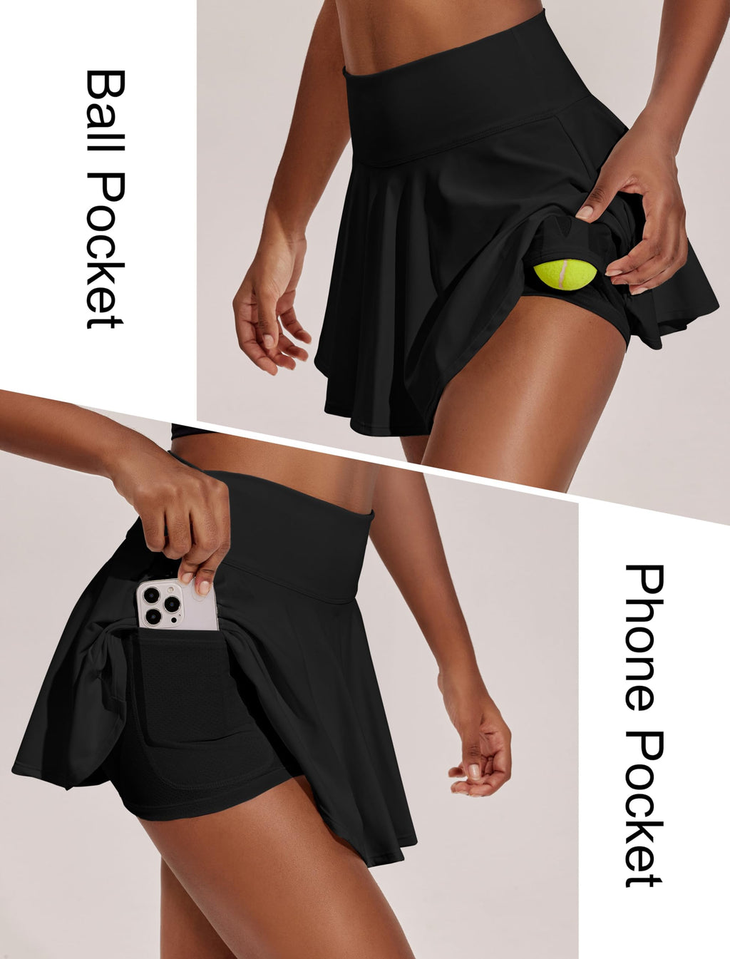 PINSPARK Womens Tennis Skirt High Waist Athletic Golf Skorts with Pockets Inner Shorts Cute Pleated Skirts Black S