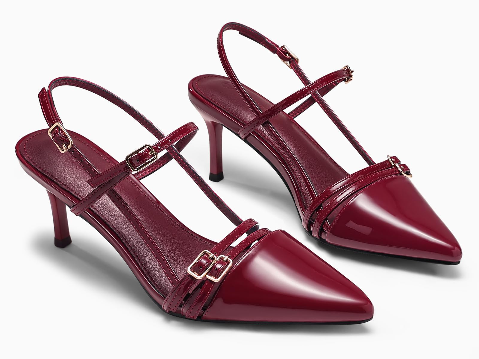 Coutgo Womens Slingback High Heels Strappy Closed Pointed Toe Pumps Ankle Strap Dress Shoes, Burgundy, Size 8