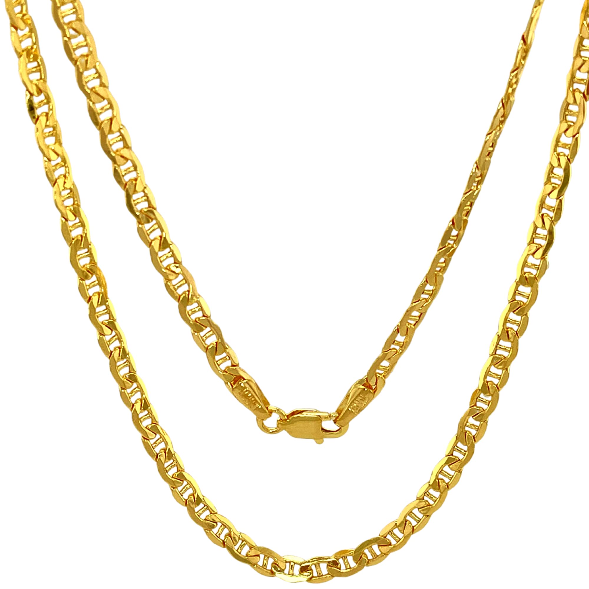 JEWELHEART 14K Real Gold Flat Mariner Chain - 2.4mm Diamond Cut Anchor Link Chain Necklace For Men - Dainty Yellow Gold Pendant Necklace For Women with Lobster Clasp 18"