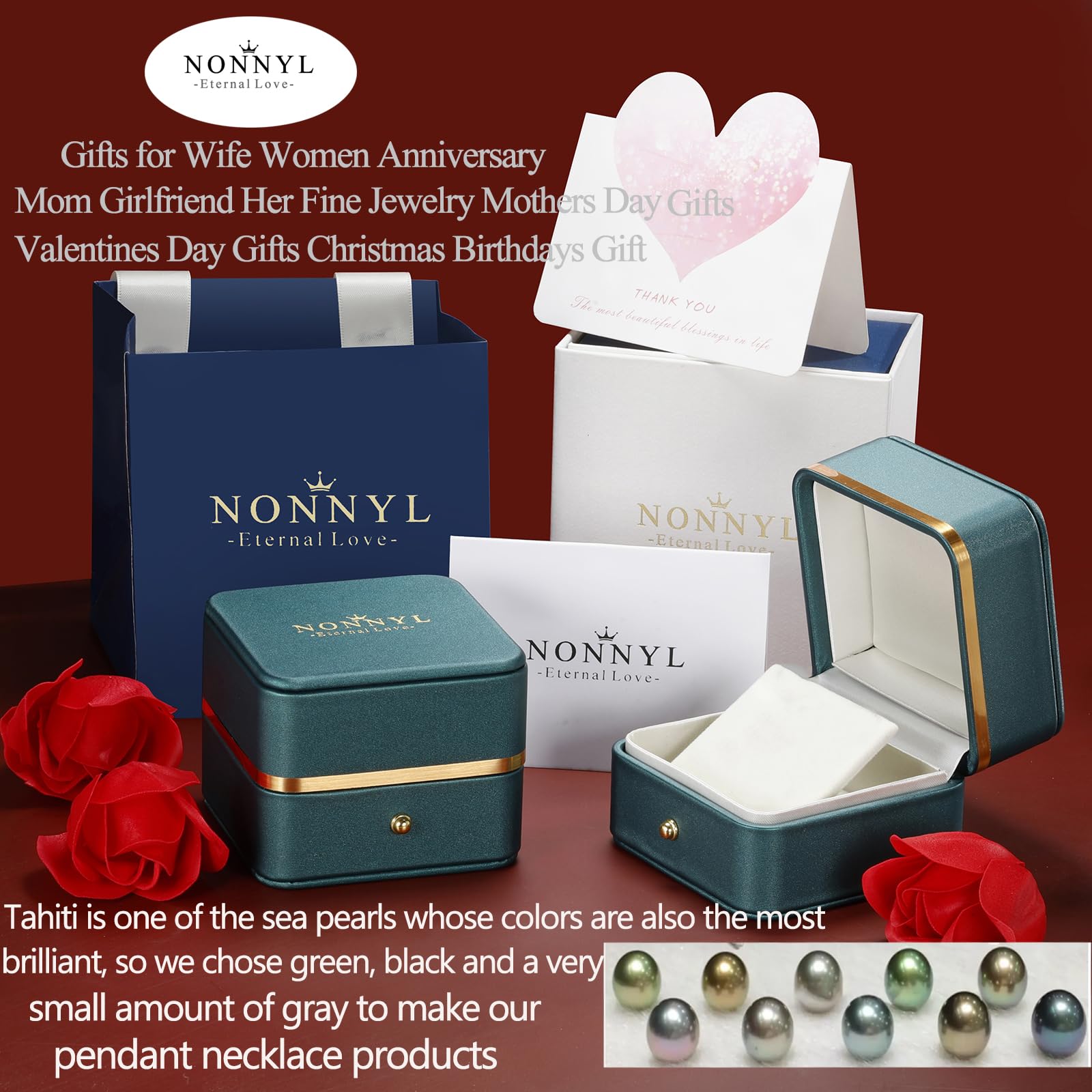 NONNYL Valentine's Day Gifts for Women Gift for Wife Grandma Gifts Anniversary,Tahitian Black Pearl, Mothers Day Gifts, Wedding Couples Birthday Christmas Day Gift