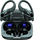 Active Noise Cancelling Earbuds Wireless Bluetooth Headphones 80H Playtime LED Power Display Charging Case Over Ear Hooks Ear Buds with Hi-Res Sound & Clear Calls for Sports Running Gym Workout Black
