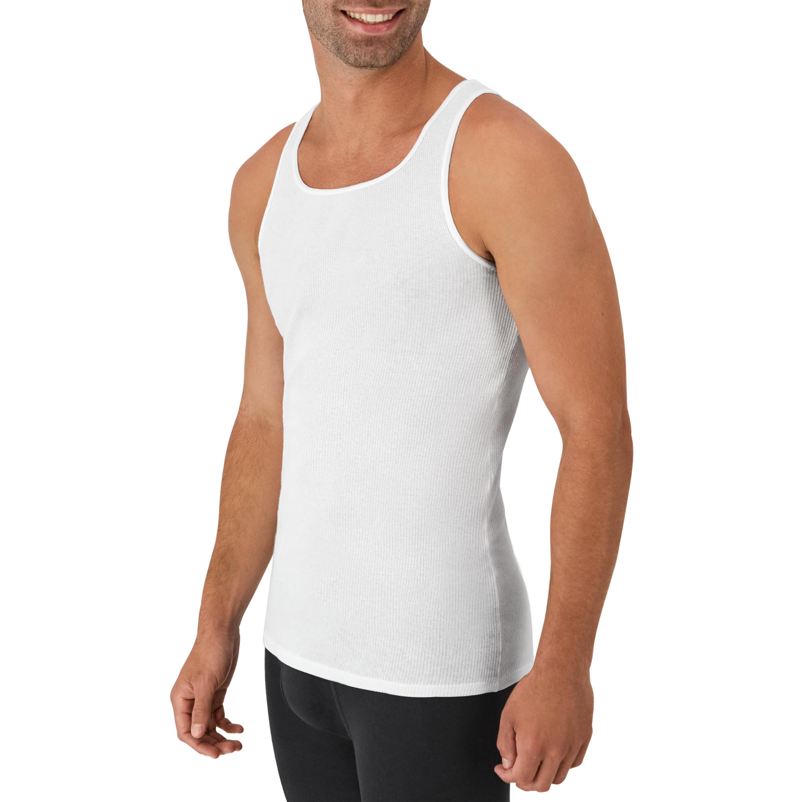 Hanes Men's Cotton Tank Undershirts Pack, Moisture-Wicking Ribbed Tanks, lightweight, White 6-pack, Medium