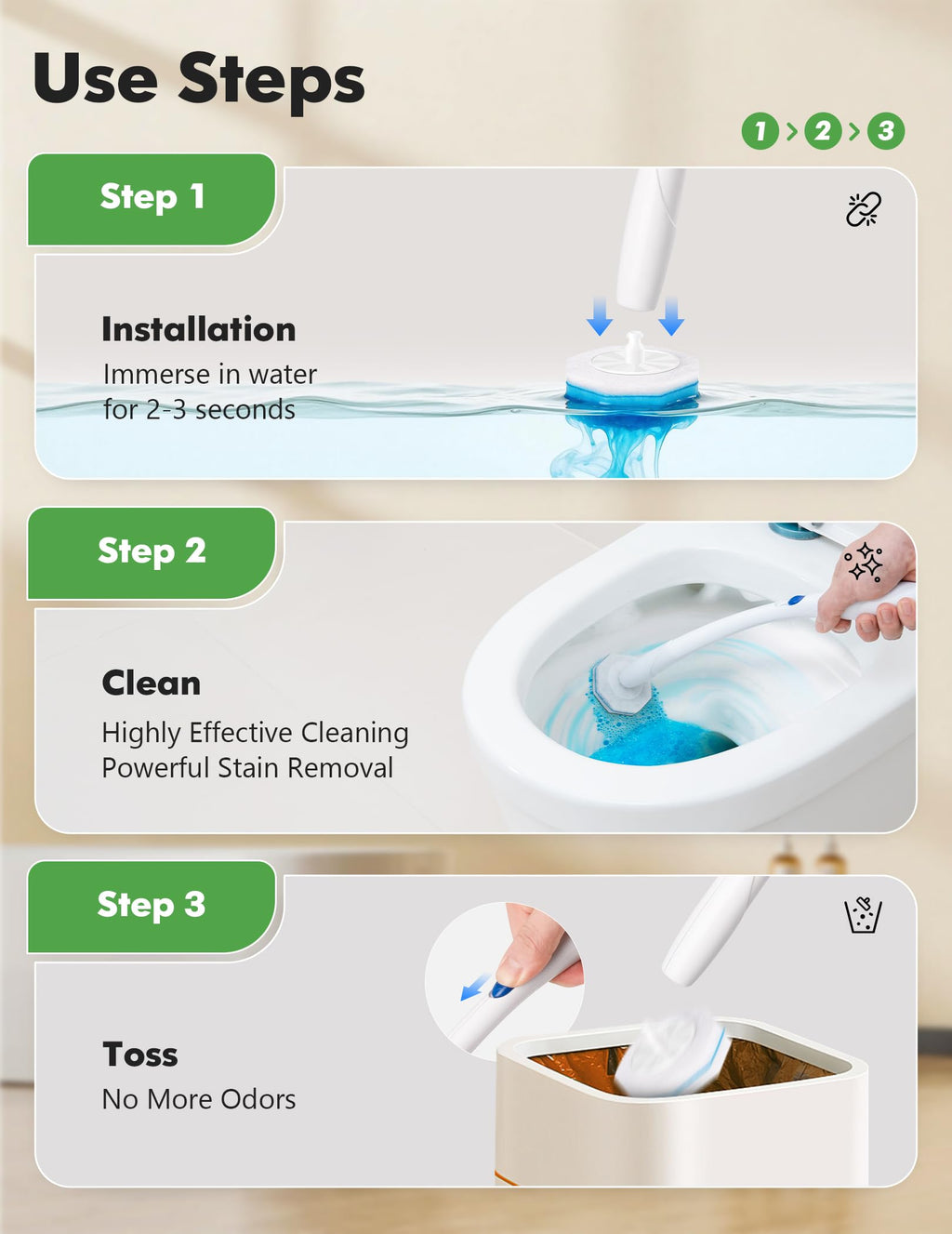 Kucbraly 100 Count Toilet Wand Refills for Clorox, Compatible with Most Disposable Toilet Brush for Bathroom Cleaning