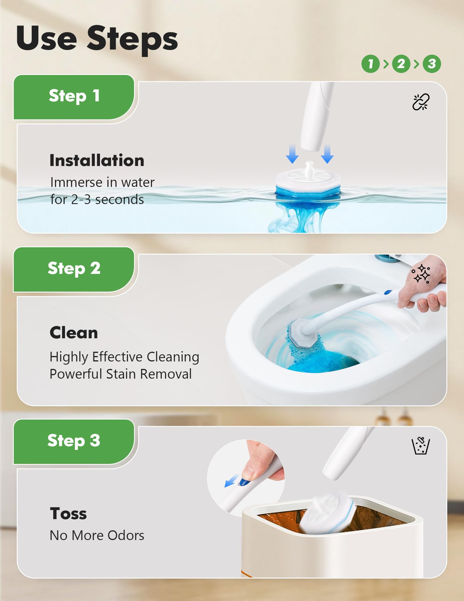 Kucbraly 50 Count Toilet Wand Refills for Clorox, Compatible with Most Disposable Toilet Brush for Bathroom Cleaning